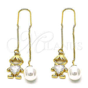 Arete Violador 02.380.0105 Oro Laminado, Diseño de Niñito Pequeño y Corazón, con Blanca Zirconia Cubica, Pulido, Tono Dorado