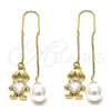 Arete Violador 02.380.0105 Oro Laminado, Diseño de Niñito Pequeño y Corazón, con Blanca Zirconia Cubica, Pulido, Tono Dorado