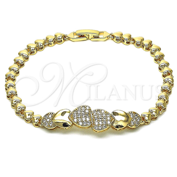 Pulsera Elegante 03.283.0168.08 Oro Laminado, Diseño de Corazón, con Blanca Micro Pave, Pulido, Tono Dorado (05 MM Thickness, 8 Inches Length)