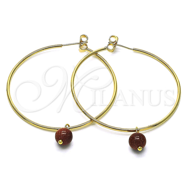 Argolla Grande 02.63.2744.50 Oro Laminado, con Onix Negro Goldstone Venturina, Pulido, Tono Dorado