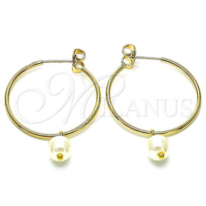 Argolla Mediana 02.63.2744.1.30 Oro Laminado, con Marfil Perla, Pulido, Tono Dorado
