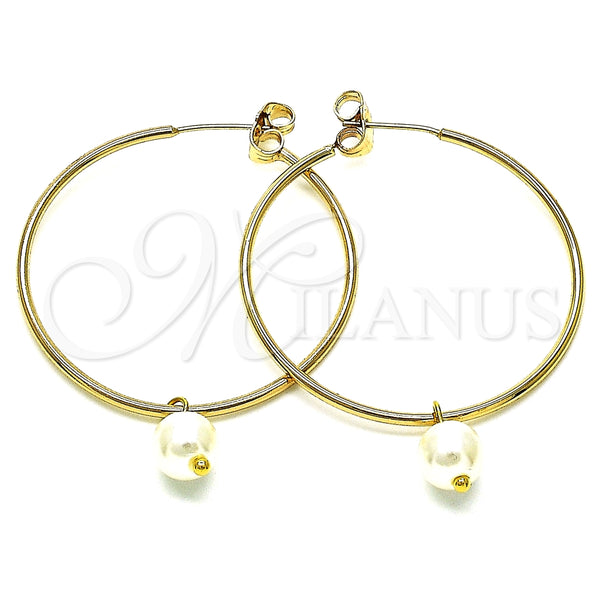Argolla Mediana 02.63.2744.1.40 Oro Laminado, con Marfil Perla, Pulido, Tono Dorado