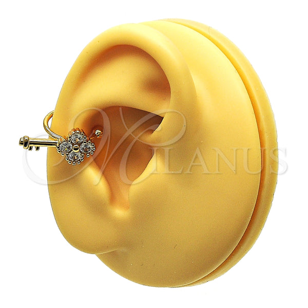 Earcuff 02.213.0371 Oro Laminado, Diseño de Llave, con Blanca Zirconia Cubica, Pulido, Tono Dorado