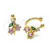 Earcuff 02.213.0380 Oro Laminado, Diseño de Cereza, con Rosado and Verde Zirconia Cubica, Pulido, Tono Dorado