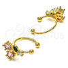 Earcuff 02.213.0380 Oro Laminado, Diseño de Cereza, con Rosado and Verde Zirconia Cubica, Pulido, Tono Dorado