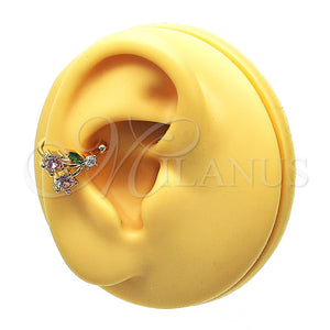 Earcuff 02.213.0380 Oro Laminado, Diseño de Cereza, con Rosado and Verde Zirconia Cubica, Pulido, Tono Dorado