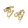 Earcuff 02.213.0380 Oro Laminado, Diseño de Cereza, con Rosado and Verde Zirconia Cubica, Pulido, Tono Dorado