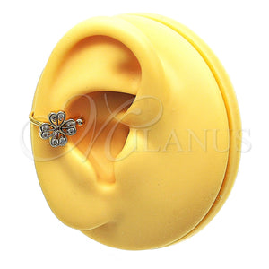 Earcuff 02.213.0393 Oro Laminado, Diseño de Trébol de Cuatro Hojas, con Blanca Zirconia Cubica, Pulido, Tono Dorado