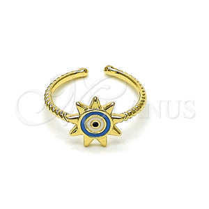 Anillo Elegante 01.213.0020 Oro Laminado, Diseño de Ojo Griego y Sol, Esmaltado Azul claro, Tono Dorado (One size fits all)