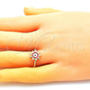 Anillo Elegante 01.213.0020.1 Oro Laminado, Diseño de Ojo Griego y Sol, Esmaltado Rojo, Tono Dorado (One size fits all)