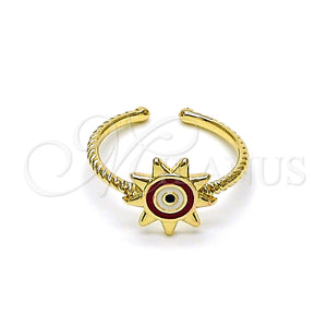 Anillo Elegante 01.213.0020.1 Oro Laminado, Diseño de Ojo Griego y Sol, Esmaltado Rojo, Tono Dorado (One size fits all)