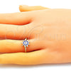 Anillo Elegante 01.213.0020.2 Oro Laminado, Diseño de Ojo Griego y Sol, Esmaltado Azul, Tono Dorado (One size fits all)