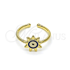 Anillo Elegante 01.213.0020.2 Oro Laminado, Diseño de Ojo Griego y Sol, Esmaltado Azul, Tono Dorado (One size fits all)