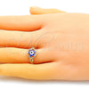 Anillo Elegante 01.213.0021 Oro Laminado, Diseño de Ojo Griego y Estrella, Esmaltado Azul, Tono Dorado (One size fits all)