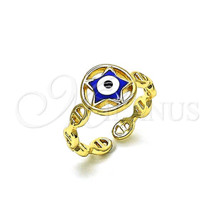 Anillo Elegante 01.213.0021 Oro Laminado, Diseño de Ojo Griego y Estrella, Esmaltado Azul, Tono Dorado (One size fits all)