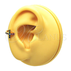 Earcuff 02.210.0675.1 Oro Laminado, Diseño de Cruz, con Multicolor Micro Pave, Pulido, Tono Dorado
