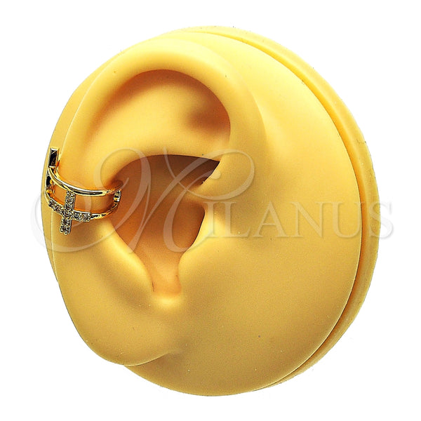 Earcuff 02.210.0676 Oro Laminado, Diseño de Cruz, con Blanca Micro Pave, Pulido, Tono Dorado