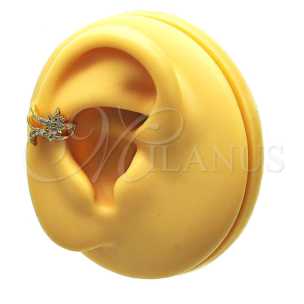 Earcuff 02.210.0679 Oro Laminado, Diseño de Luna, con Blanca Micro Pave, Pulido, Tono Dorado