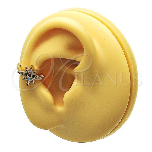 Earcuff 02.210.0680.1 Oro Laminado, con Multicolor Micro Pave, Pulido, Tono Dorado