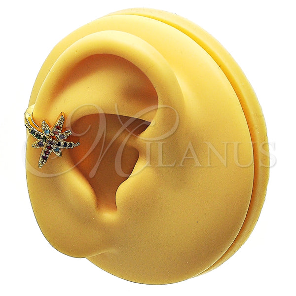 Earcuff 02.210.0682.1 Oro Laminado, con Multicolor Micro Pave, Pulido, Tono Dorado