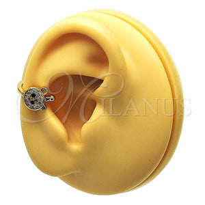 Earcuff 02.210.0683 Oro Laminado, Diseño de Osito, con Blanca and Negro Micro Pave, Pulido, Tono Dorado