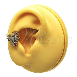 Earcuff 02.210.0685 Oro Laminado, Diseño de Elefante, con Blanca and Negro Micro Pave, Pulido, Tono Dorado