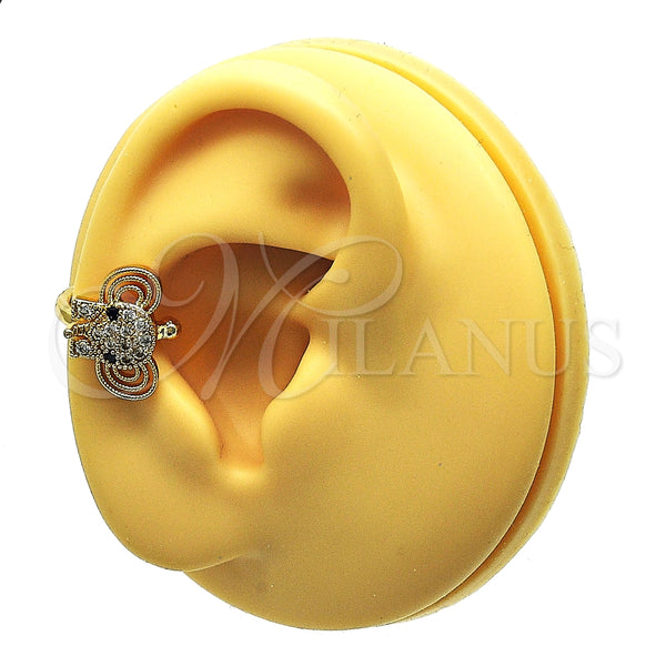 Earcuff 02.210.0685 Oro Laminado, Diseño de Elefante, con Blanca and Negro Micro Pave, Pulido, Tono Dorado