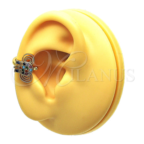 Earcuff 02.210.0685.1 Oro Laminado, Diseño de Elefante, con Multicolor Micro Pave, Pulido, Tono Dorado