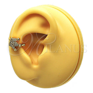 Earcuff 02.210.0686 Oro Laminado, Diseño de Corona, con Blanca Micro Pave, Pulido, Tono Dorado