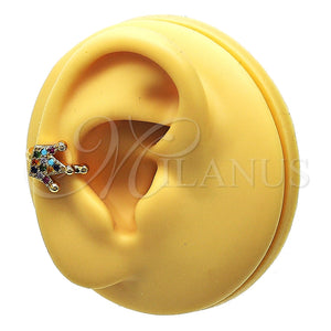 Earcuff 02.210.0686.1 Oro Laminado, Diseño de Corona, con Multicolor Micro Pave, Pulido, Tono Dorado