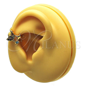 Earcuff 02.210.0688.1 Oro Laminado, Diseño de Luna, con Multicolor Micro Pave and Turquoise Zirconia Cubica, Pulido, Tono Dorado