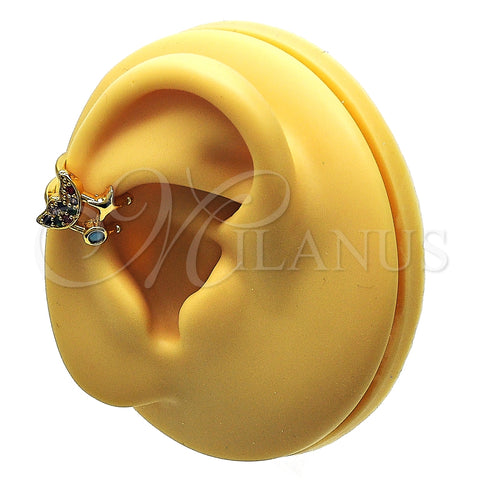Earcuff 02.210.0688.1 Oro Laminado, Diseño de Luna, con Multicolor Micro Pave and Turquoise Zirconia Cubica, Pulido, Tono Dorado