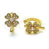 Earcuff 02.210.0694 Oro Laminado, Diseño de Trébol de Cuatro Hojas, con Blanca Micro Pave, Pulido, Tono Dorado