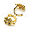 Earcuff 02.210.0694 Oro Laminado, Diseño de Trébol de Cuatro Hojas, con Blanca Micro Pave, Pulido, Tono Dorado
