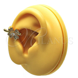 Earcuff 02.210.0694 Oro Laminado, Diseño de Trébol de Cuatro Hojas, con Blanca Micro Pave, Pulido, Tono Dorado