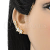 Earcuff 02.210.0698 Oro Laminado, Diseño de Flor y Estrella, con Blanca Micro Pave and Blanca Zirconia Cubica, Pulido, Tono Dorado