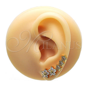 Earcuff 02.210.0698 Oro Laminado, Diseño de Flor y Estrella, con Blanca Micro Pave and Blanca Zirconia Cubica, Pulido, Tono Dorado