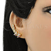 Earcuff 02.210.0698.1 Oro Laminado, Diseño de Flor y Estrella, con Multicolor Micro Pave and Blanca Zirconia Cubica, Pulido, Tono Dorado