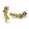 Earcuff 02.210.0698.1 Oro Laminado, Diseño de Flor y Estrella, con Multicolor Micro Pave and Blanca Zirconia Cubica, Pulido, Tono Dorado