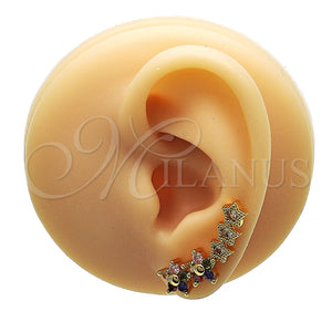 Earcuff 02.210.0698.1 Oro Laminado, Diseño de Flor y Estrella, con Multicolor Micro Pave and Blanca Zirconia Cubica, Pulido, Tono Dorado