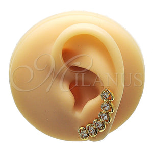 Earcuff 02.210.0700 Oro Laminado, Diseño de Corazón, con Blanca Zirconia Cubica, Pulido, Tono Dorado