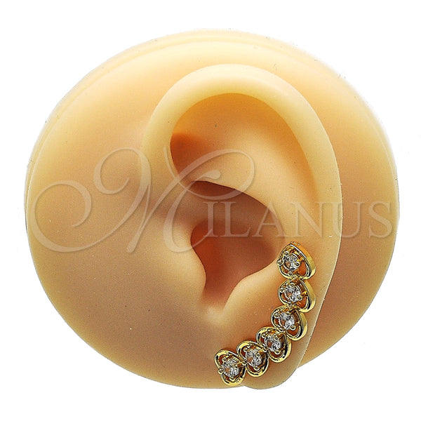 Earcuff 02.210.0700 Oro Laminado, Diseño de Corazón, con Blanca Zirconia Cubica, Pulido, Tono Dorado