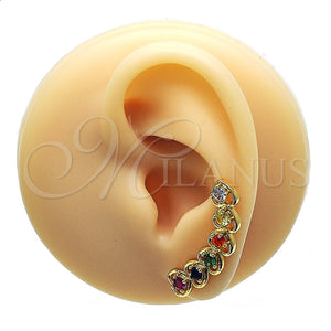 Earcuff 02.210.0700.1 Oro Laminado, Diseño de Corazón, con Multicolor Zirconia Cubica, Pulido, Tono Dorado