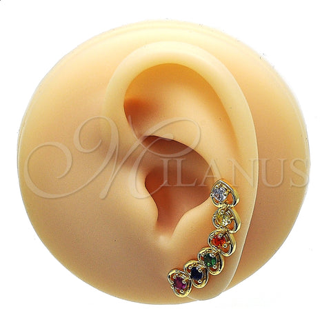 Earcuff 02.210.0700.1 Oro Laminado, Diseño de Corazón, con Multicolor Zirconia Cubica, Pulido, Tono Dorado