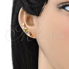 Earcuff 02.210.0701.1 Oro Laminado, Diseño de Oja, con Multicolor Zirconia Cubica, Pulido, Tono Dorado