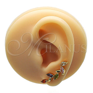 Earcuff 02.210.0701.1 Oro Laminado, Diseño de Oja, con Multicolor Zirconia Cubica, Pulido, Tono Dorado