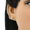 Earcuff 02.210.0702 Oro Laminado, Diseño de Flor, con Blanca Micro Pave, Pulido, Tono Dorado
