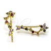 Earcuff 02.210.0702.1 Oro Laminado, Diseño de Flor, con Multicolor Micro Pave, Pulido, Tono Dorado