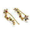 Earcuff 02.210.0702.1 Oro Laminado, Diseño de Flor, con Multicolor Micro Pave, Pulido, Tono Dorado