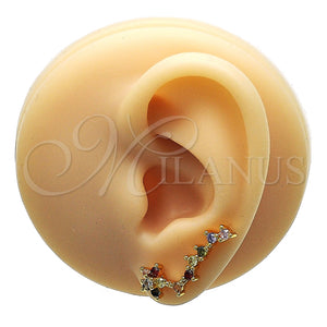 Earcuff 02.210.0702.1 Oro Laminado, Diseño de Flor, con Multicolor Micro Pave, Pulido, Tono Dorado